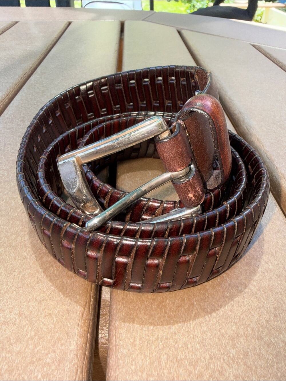 Fossil Woven Leather Belt Brown Size 32
